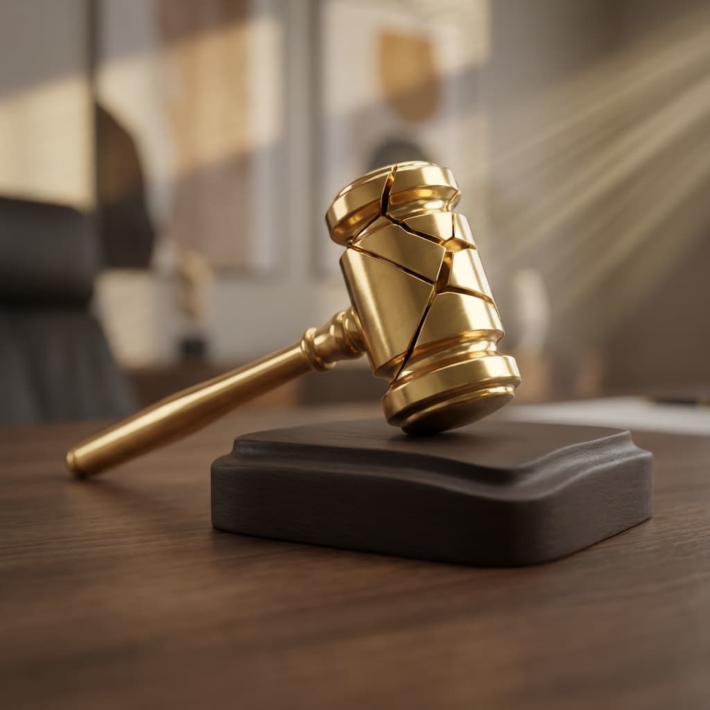 Golden gavel on a wooden auction block