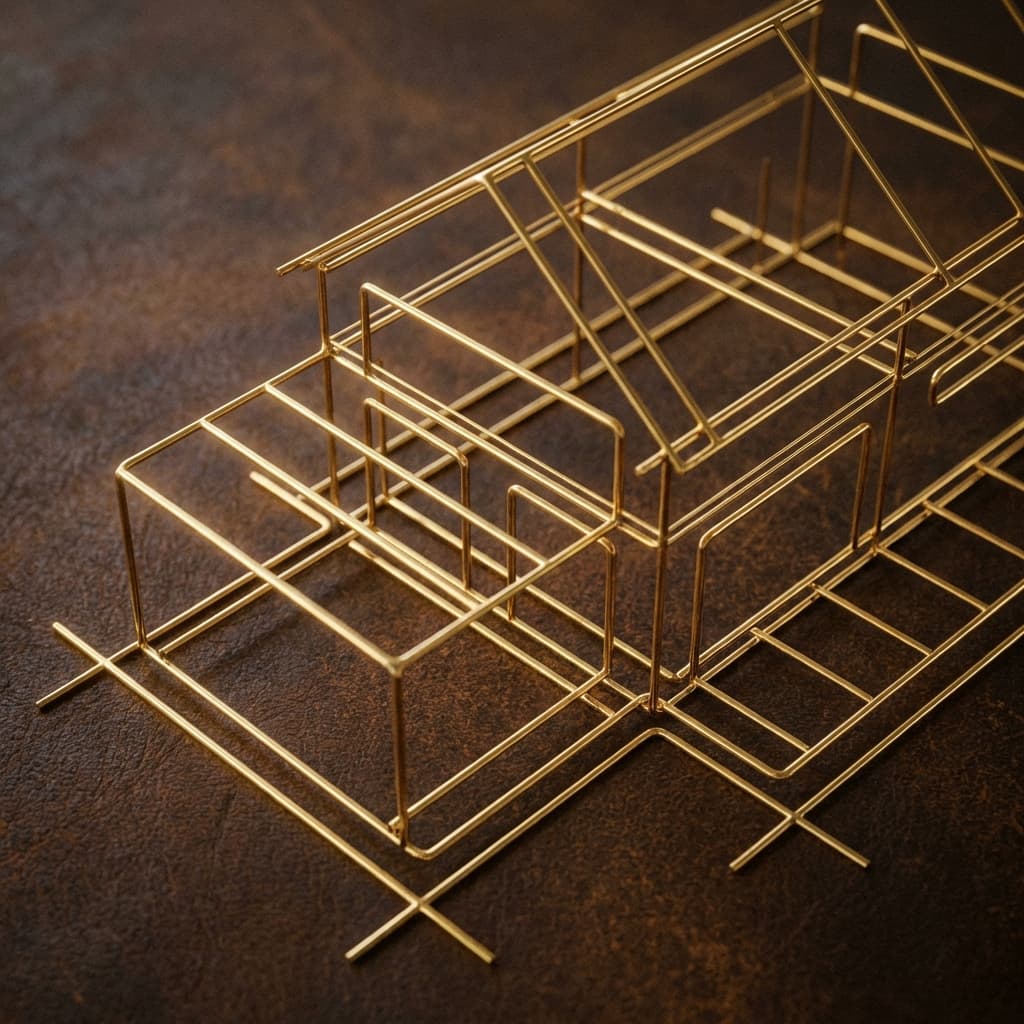 Golden architectural blueprints of a house
