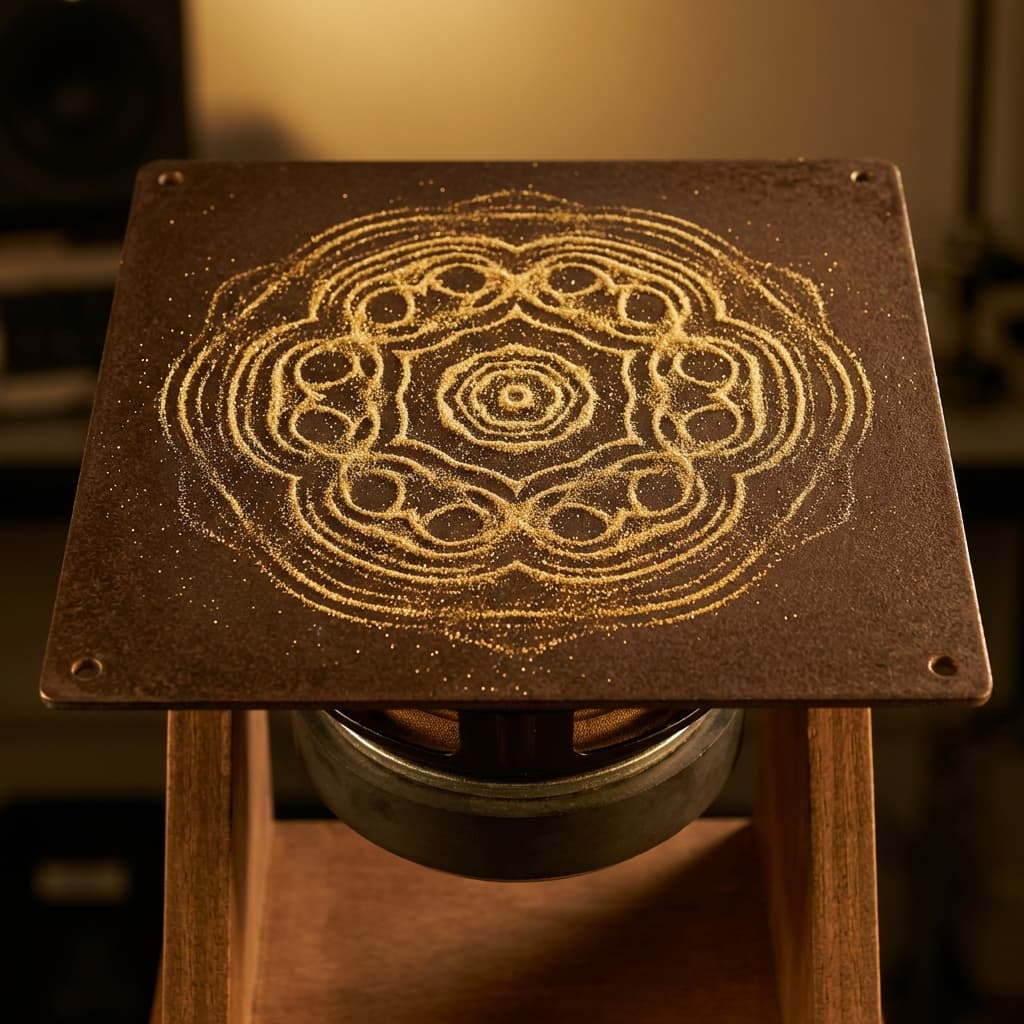 Sound waves visualized in gold dust